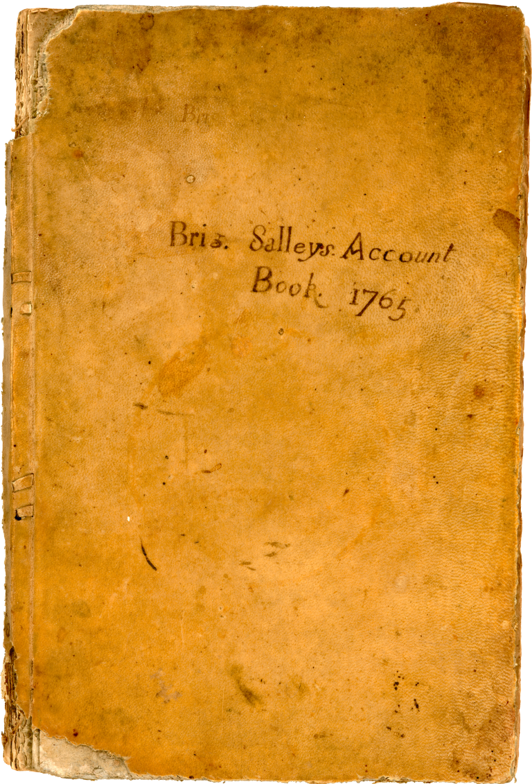 Aged cover of a book titled 'Brig. Salleys Account Book 1765'