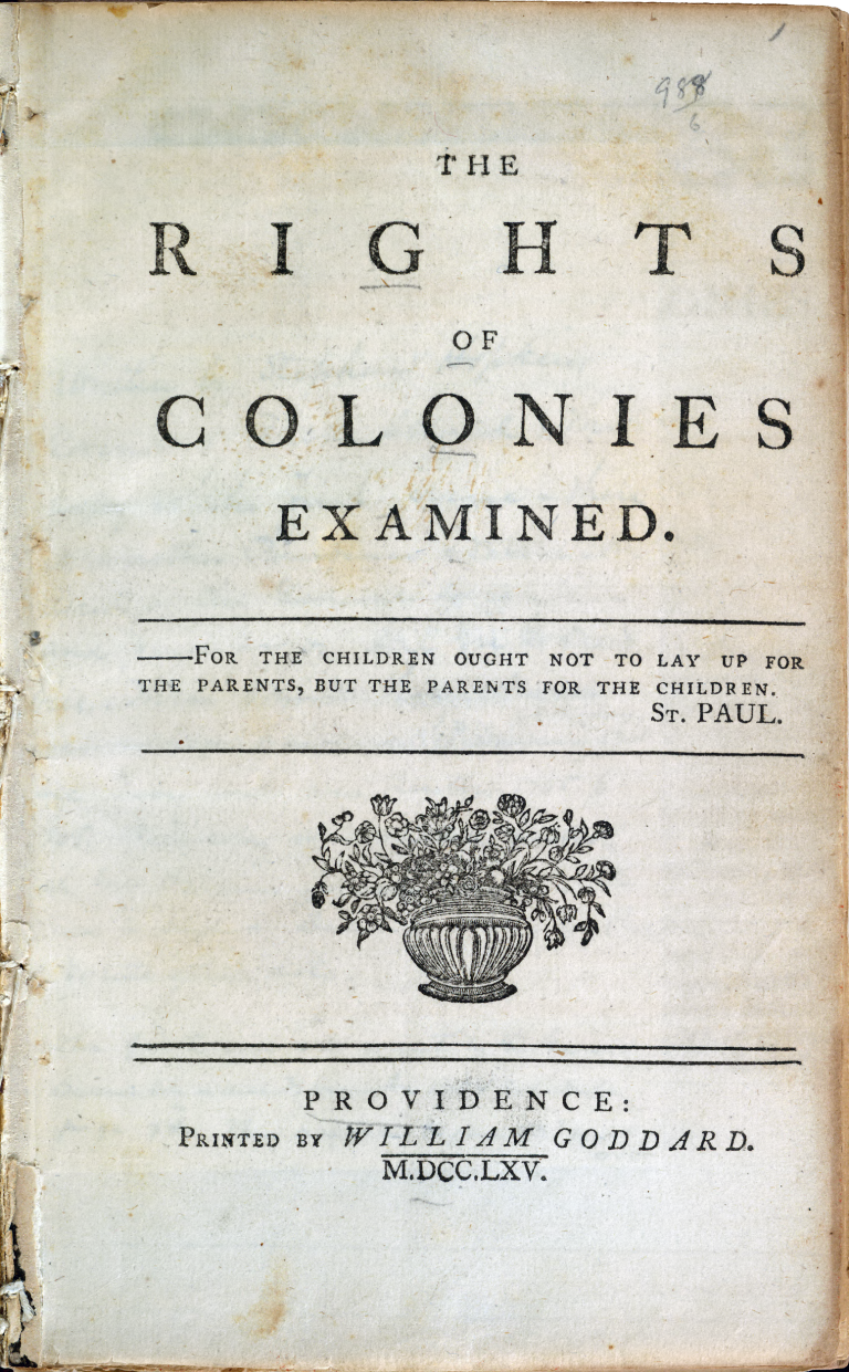 Cover page of ‘The Rights of the Colonies Examined’
